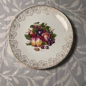Vintage Porcelain Fruit Plate Gold Filigree Rim Gilded Edge Decor 4.75 Inch